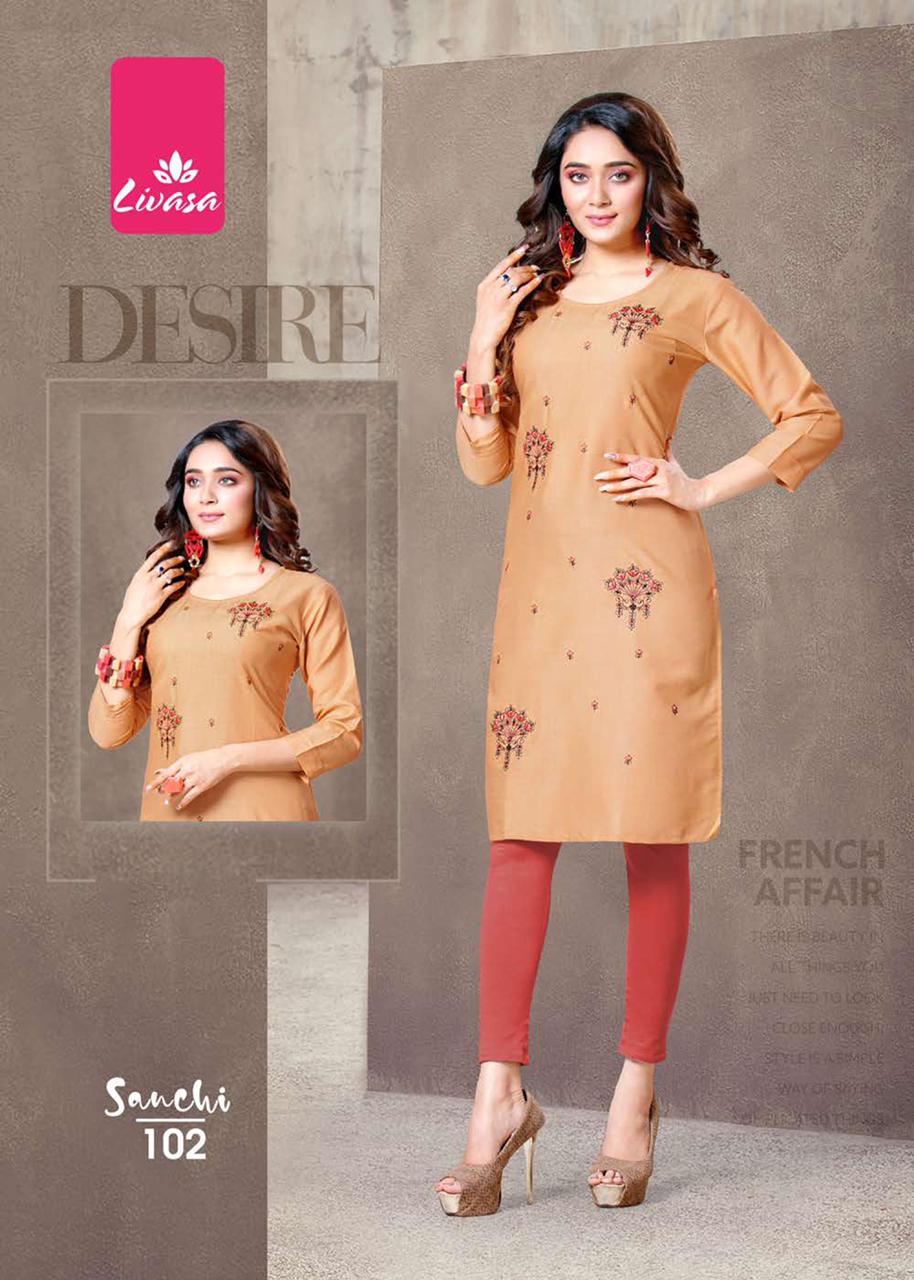Livasa Sanchi Ethnic Wear Rayon Embroidery Design Fancy Latest Kurti Collection